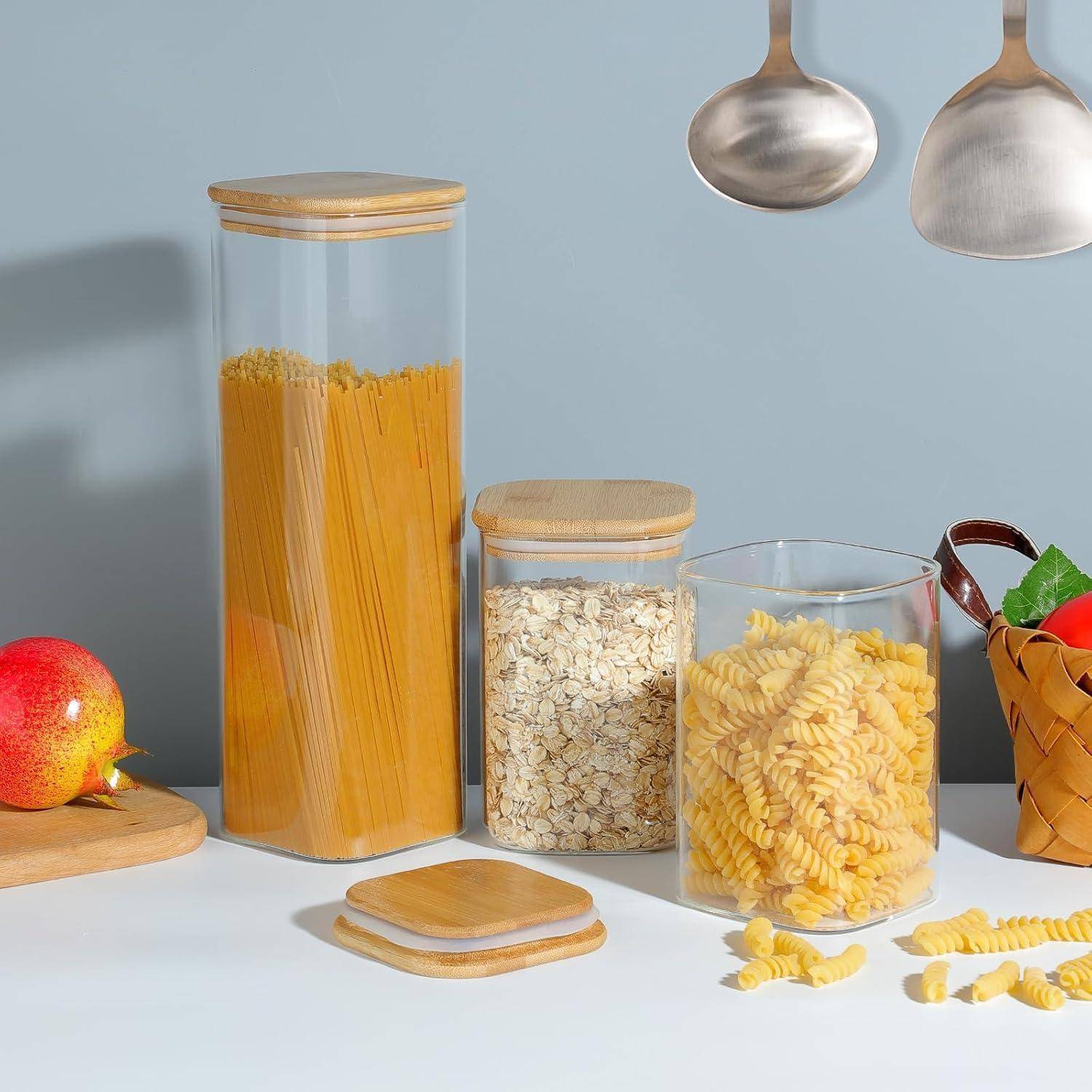Vorratsdose Glas Bambusdeckel Spaghetti Nudeln Mehl Reis 2 Pack 2500ml