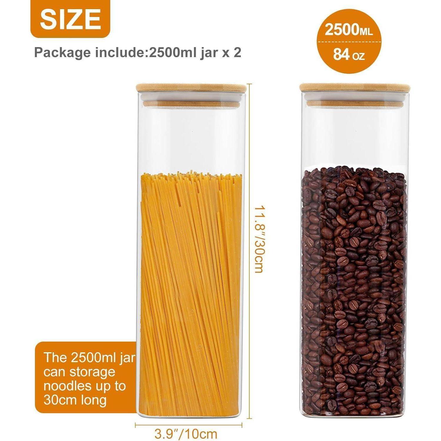 Vorratsdose Glas Bambusdeckel Spaghetti Nudeln Mehl Reis 2 Pack 2500ml