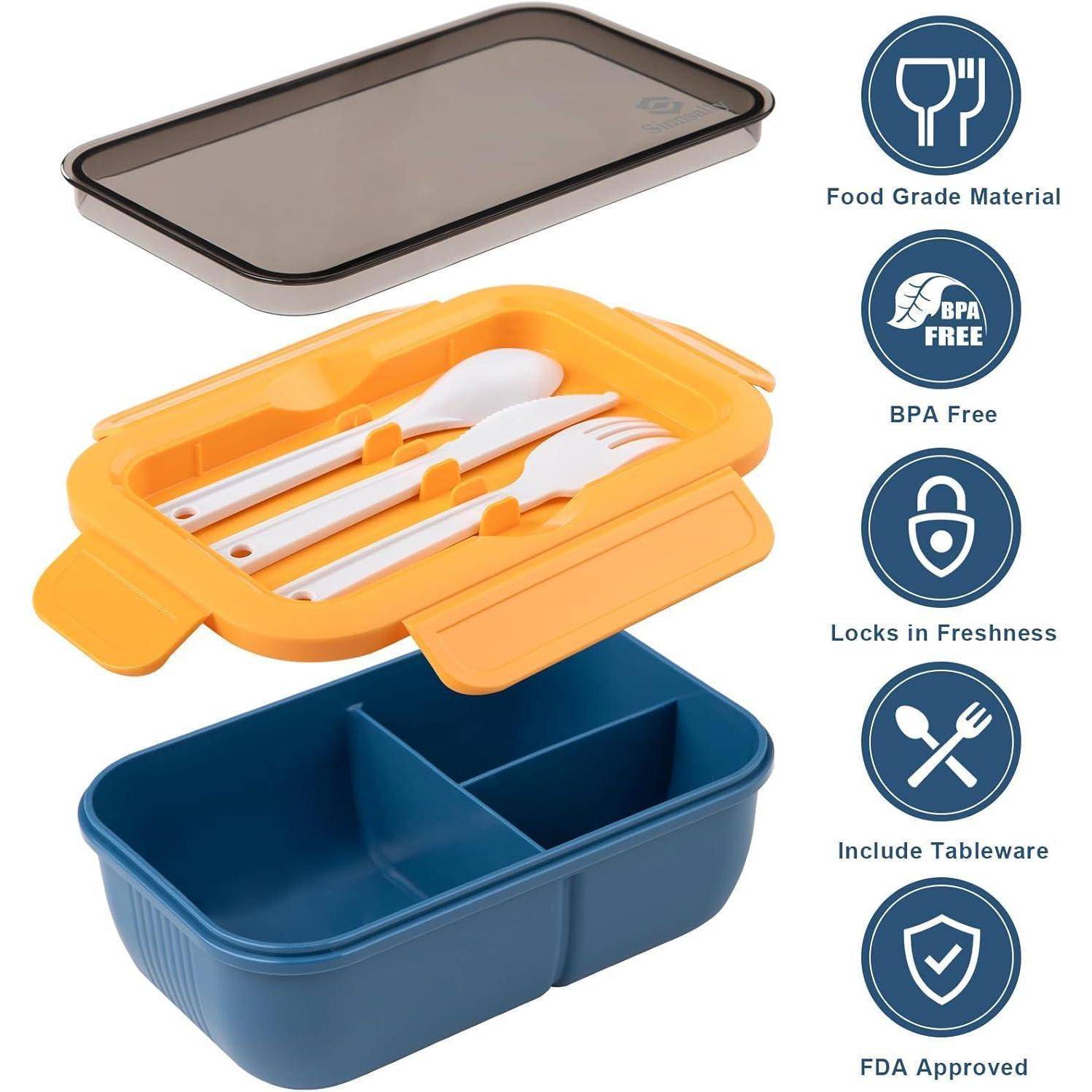 Lunchbox 1250ml Fächer Brotdose Bento Besteck Erwachsene Bule