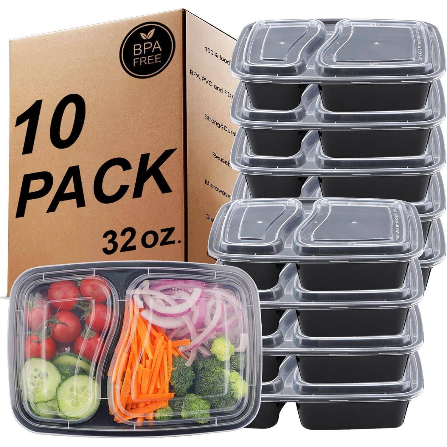 Lunchbox 2 Fächer Bento Kunststoff BPAfrei 2 Compartment 10 Pack