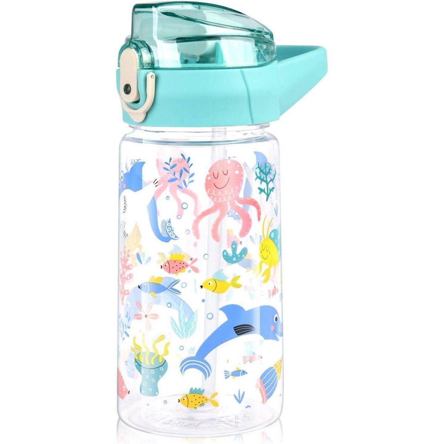 Trinkflasche Kinder 500ml Strohhalm BPAfrei Cyan-meerestier 500 ml