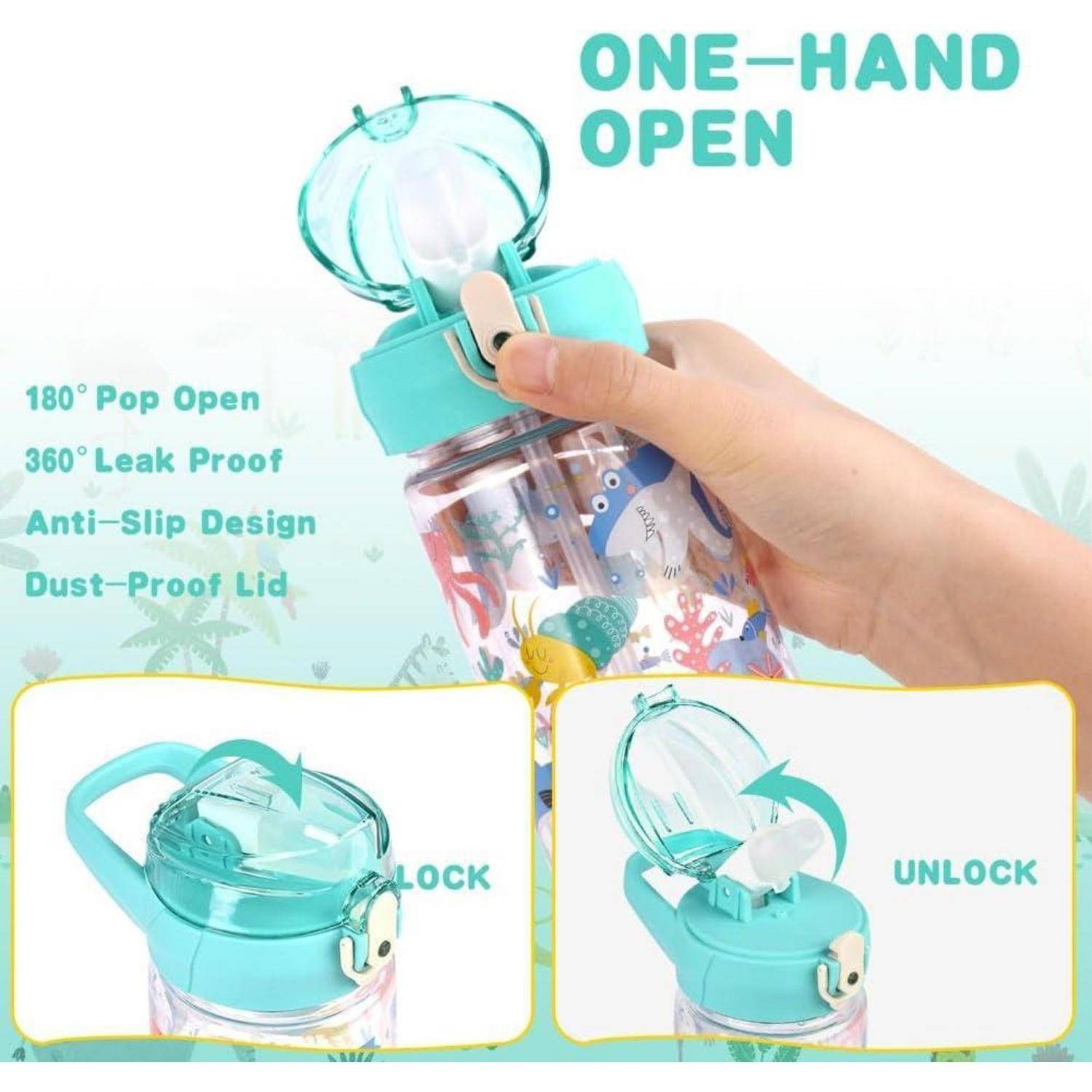 Trinkflasche Kinder 500ml Strohhalm BPAfrei Cyan-meerestier 500 ml
