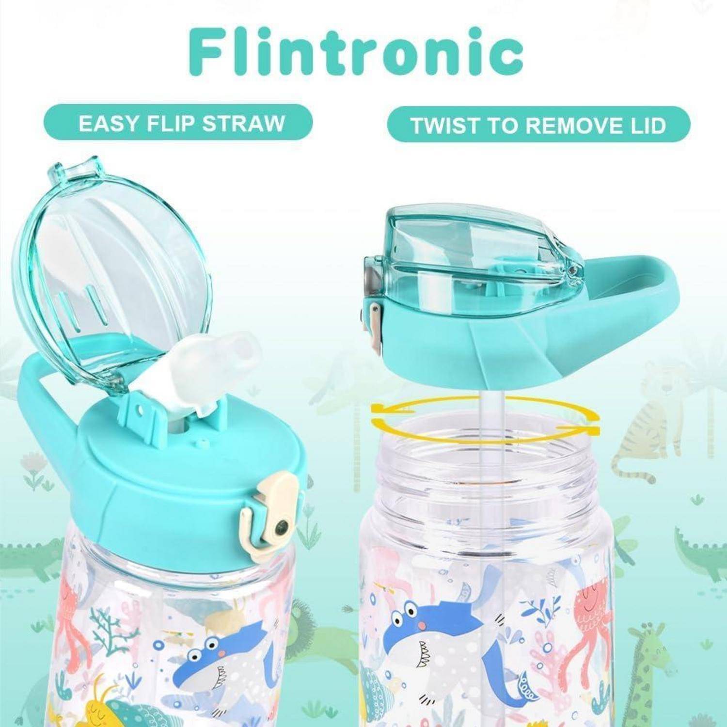 Trinkflasche Kinder 500ml Strohhalm BPAfrei Cyan-meerestier 500 ml