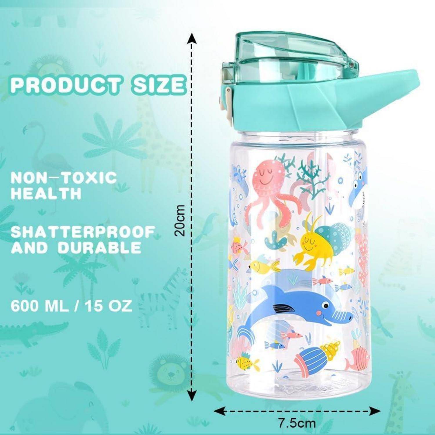 Trinkflasche Kinder 500ml Strohhalm BPAfrei Cyan-meerestier 500 ml