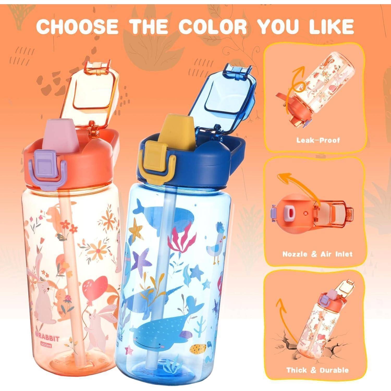 Trinkflasche Kinder Strohhalm BPAfrei Seestern Blau 600 ml