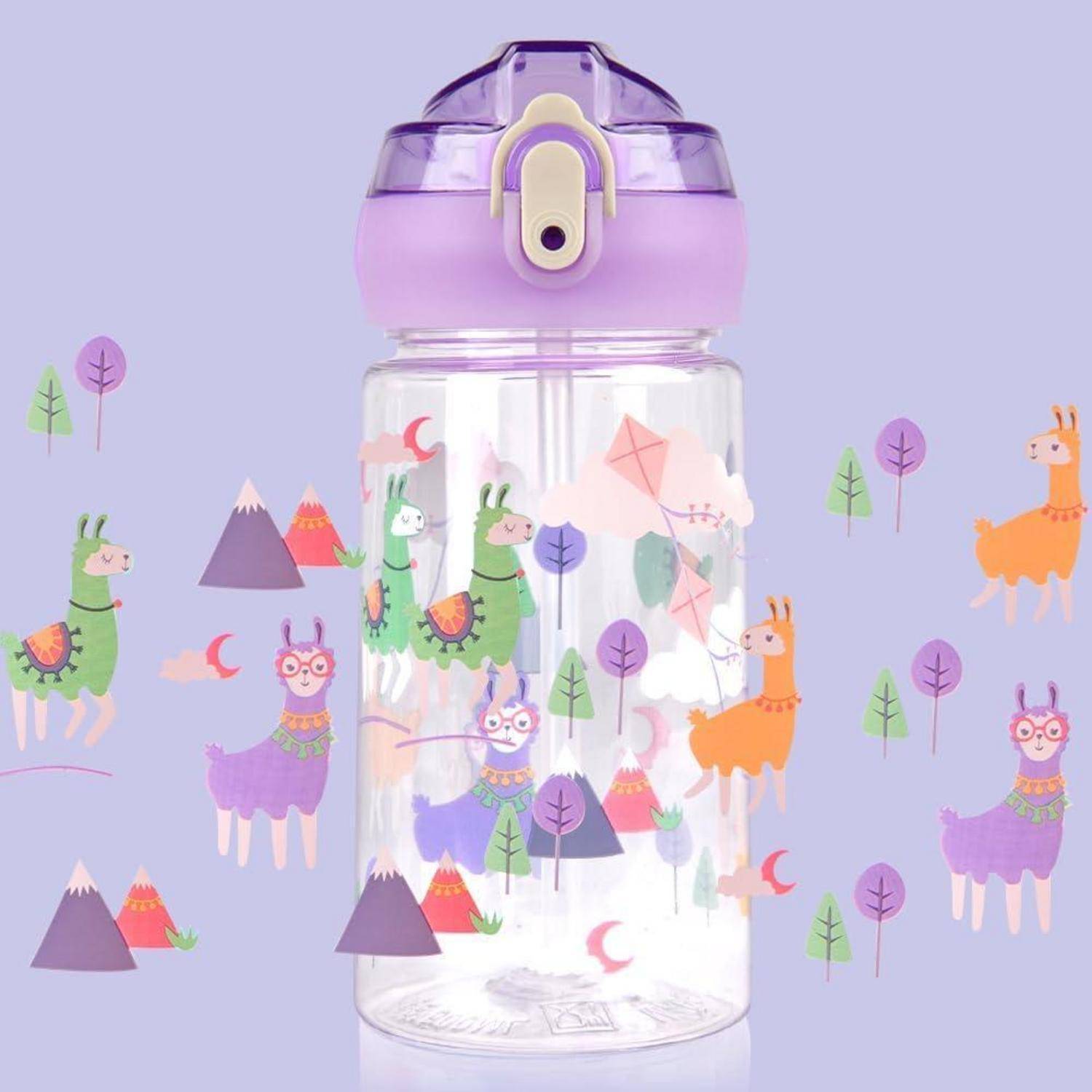 Trinkflasche Kinder 500ml Strohhalm BPAfrei FlipTop Lila Tier 500 ml