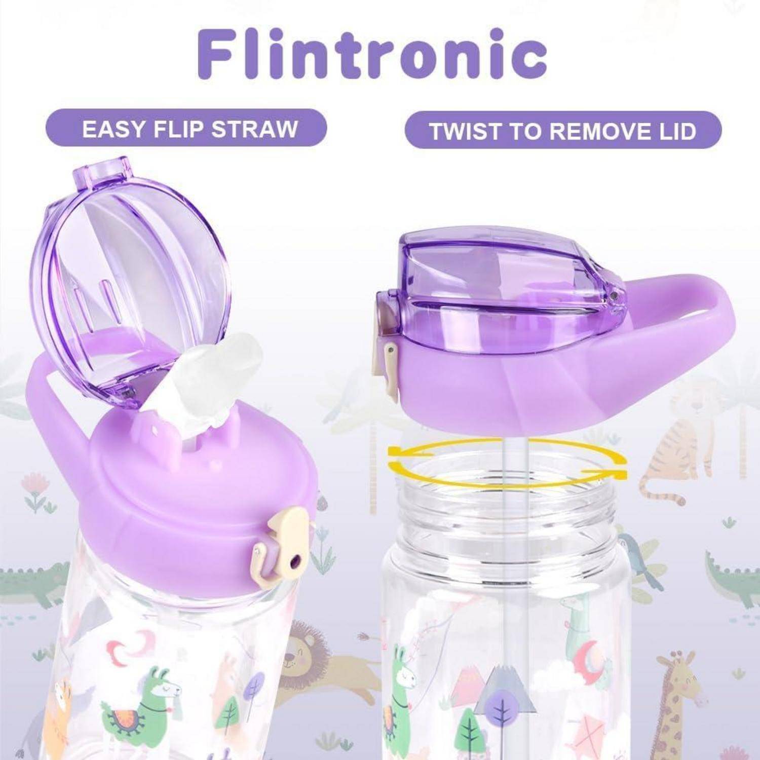 Trinkflasche Kinder 500ml Strohhalm BPAfrei FlipTop Lila Tier 500 ml