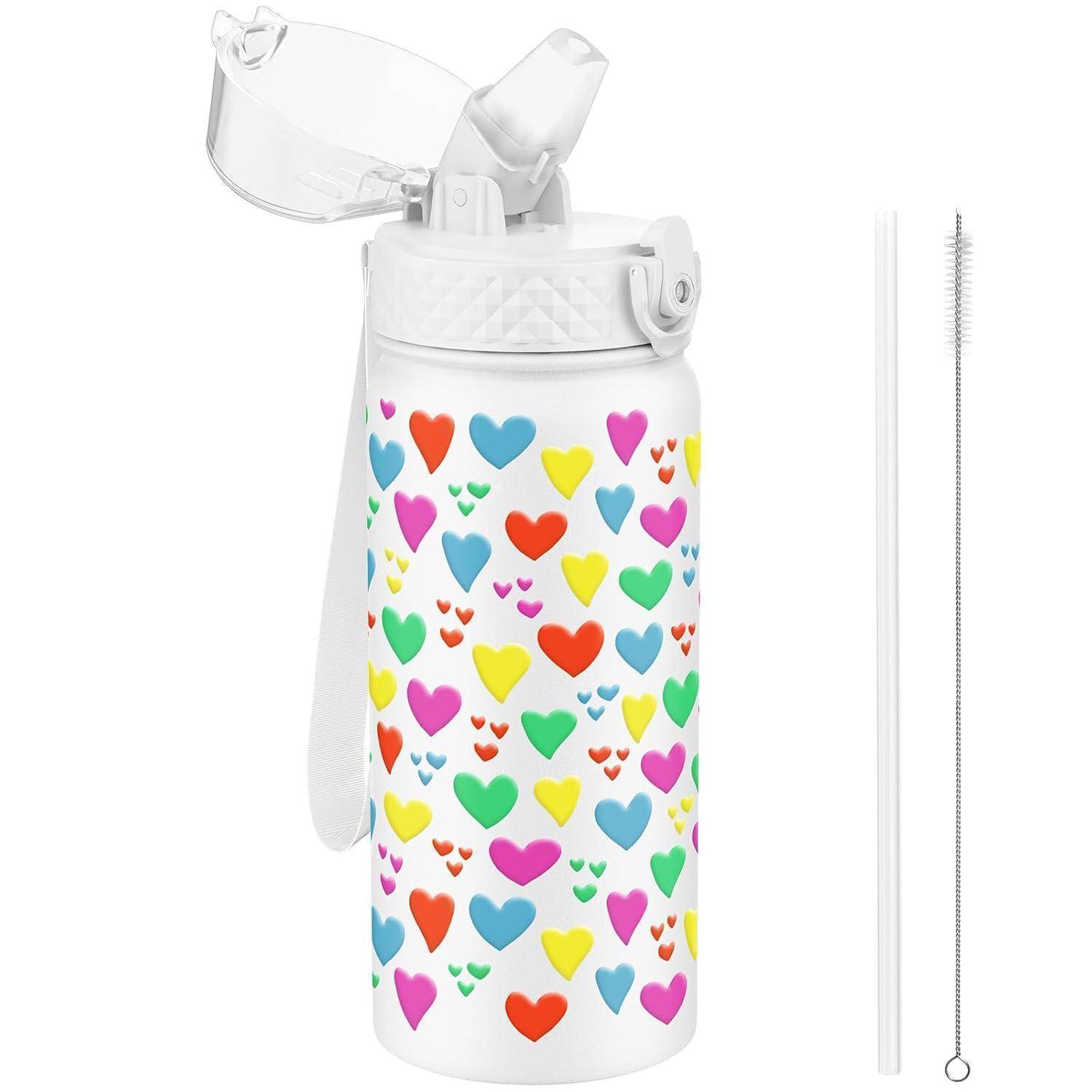Trinkflasche Kinder 550ml Edelstahl Strohhalm Weißes Herz 550ml 18oz