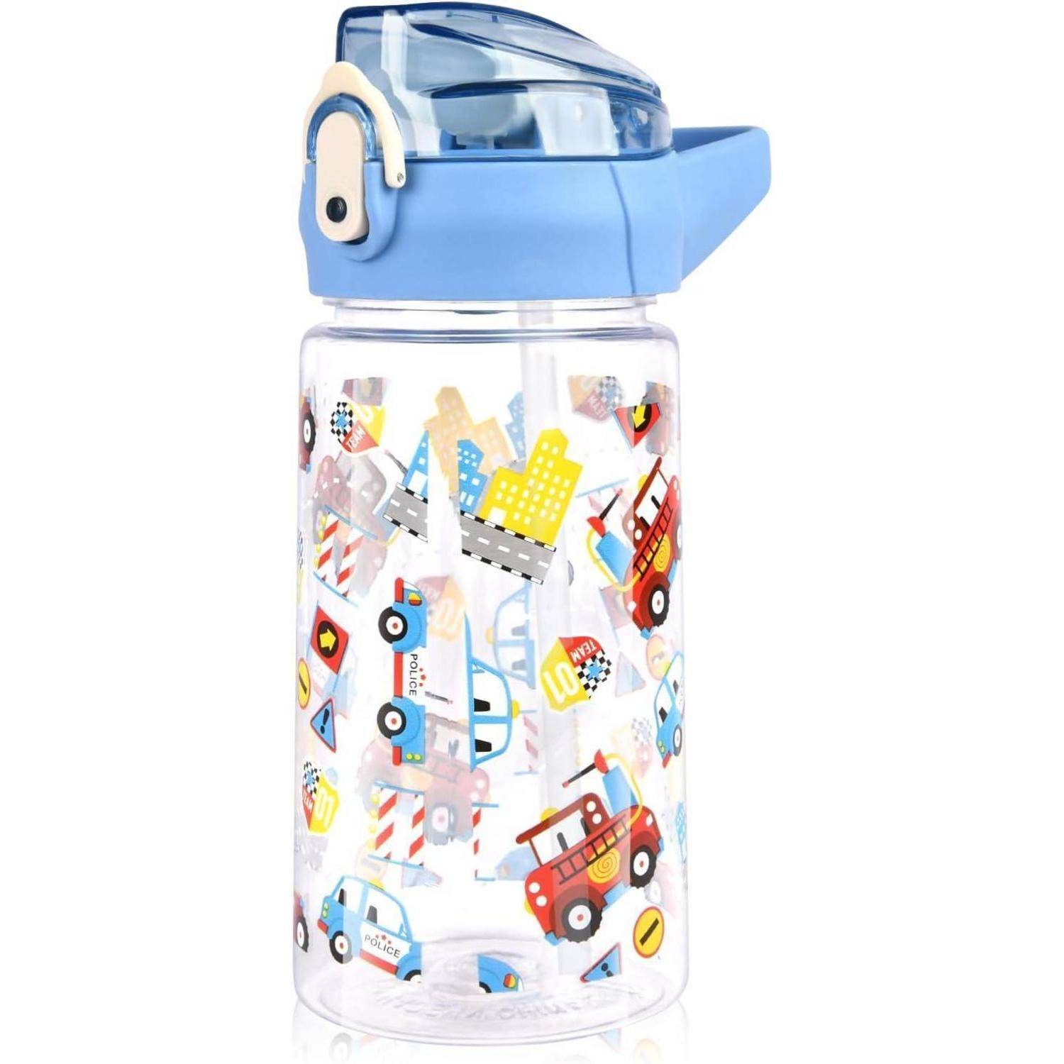Trinkflasche Kinder Strohhalm BPAfrei Auslaufsicher Blaues Auto 500 ml