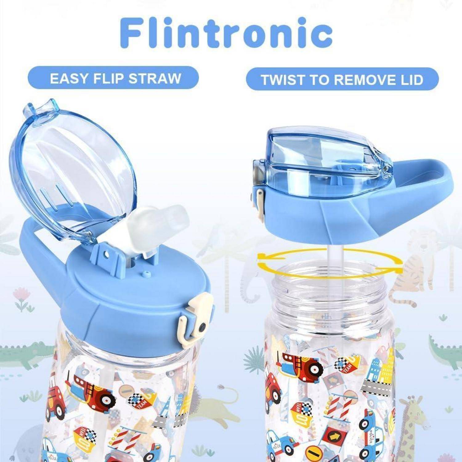 Trinkflasche Kinder Strohhalm BPAfrei Auslaufsicher Blaues Auto 500 ml