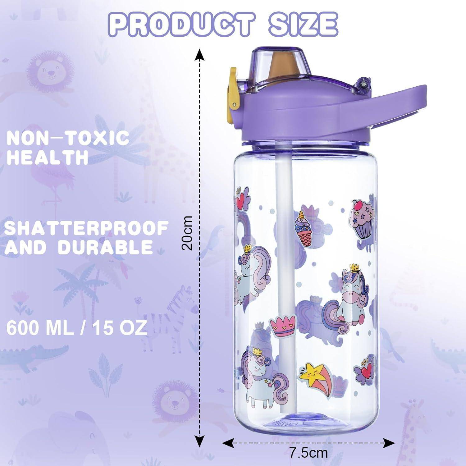 Trinkflasche Kinder 600ml Strohhalm BPAfrei Lila Einhorn 600 ml