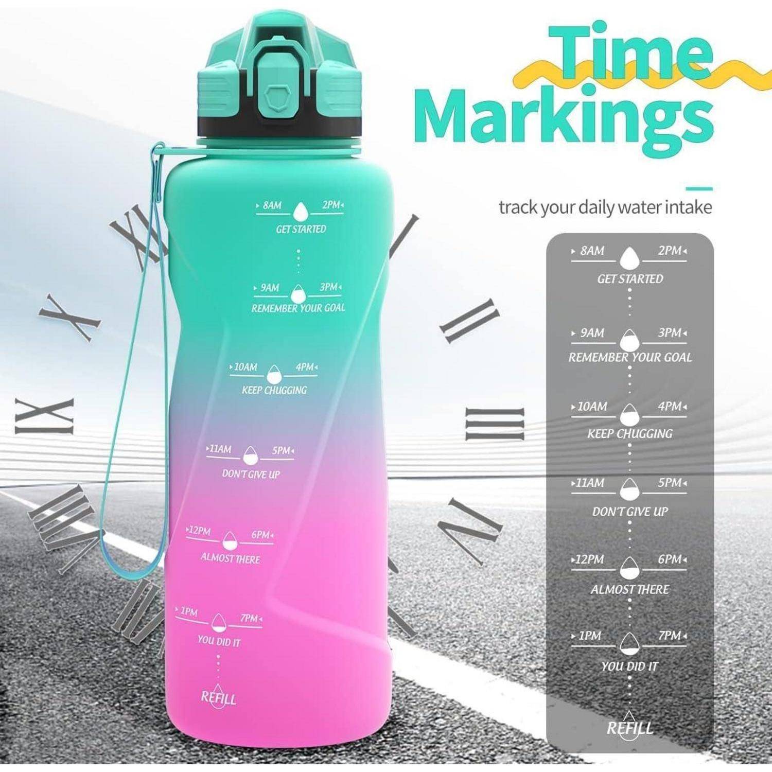 Trinkflasche Tritan Auslaufsicher Zeitmarkierung 1500 ml Smaragd-lila