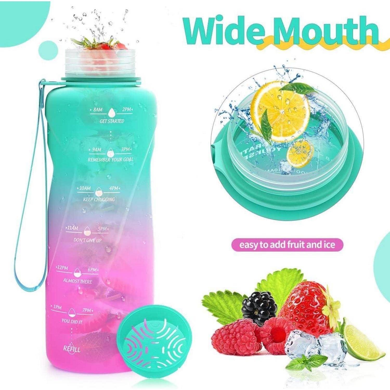 Trinkflasche Tritan Auslaufsicher Zeitmarkierung 1500 ml Smaragd-lila