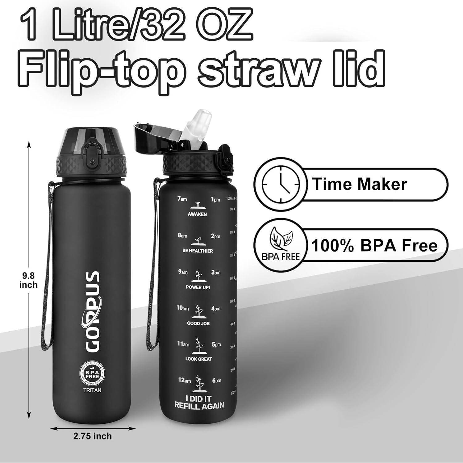 Trinkflasche Sport Auslaufsicher BPAfrei 1L Tritan 1000 ml Schwarz