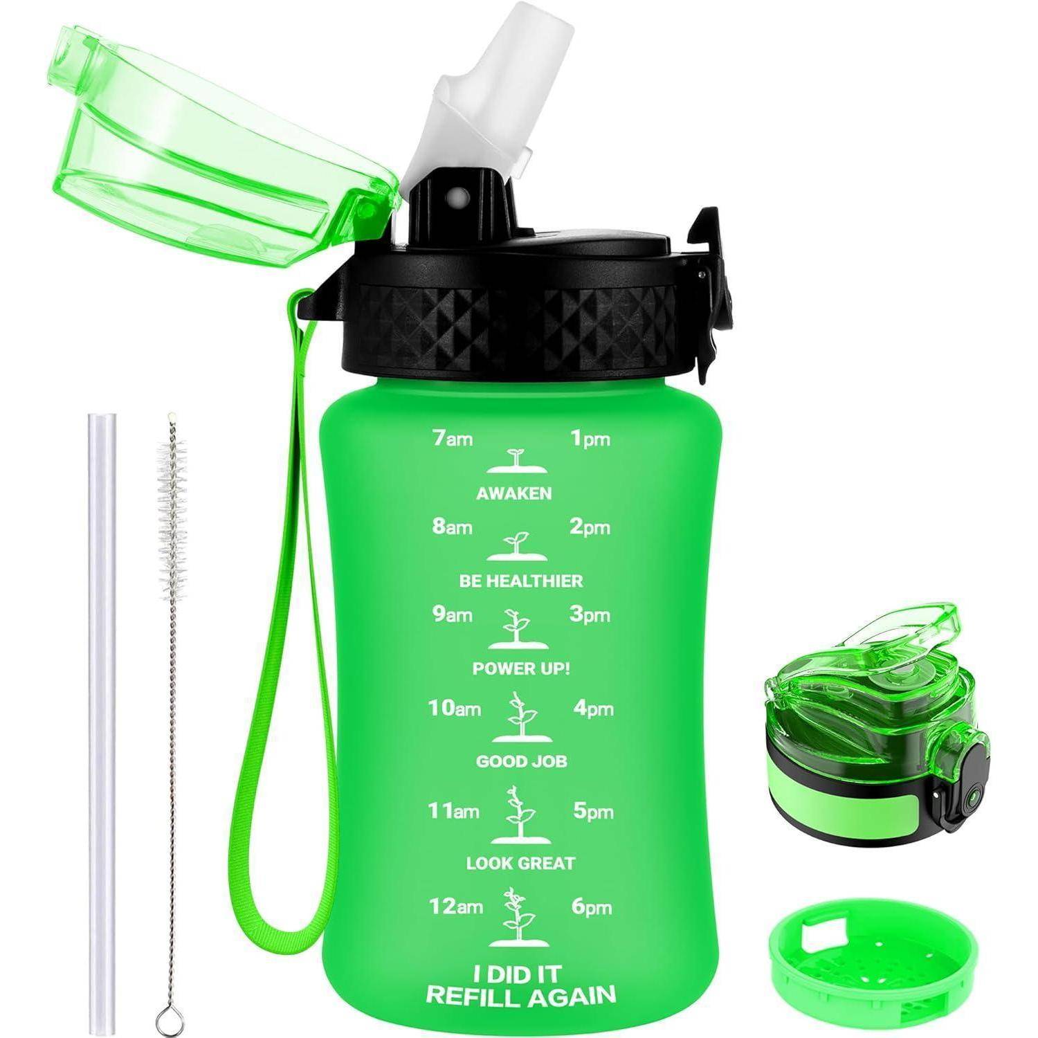 Trinkflasche Kinder Strohhalm BPAfrei Auslaufsicher 350 ml Grasgrün