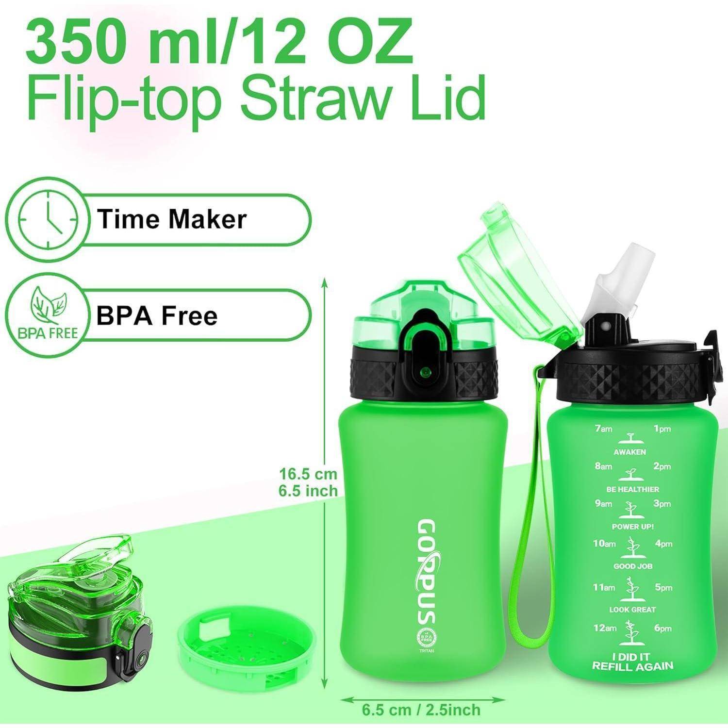 Trinkflasche Kinder Strohhalm BPAfrei Auslaufsicher 350 ml Grasgrün