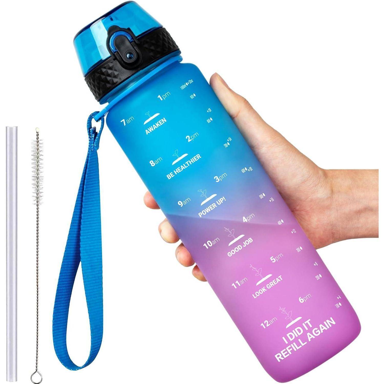 Trinkflasche Auslaufsicher BPAfrei 1l Sport Fahrrad 1000 ml Blau Lila