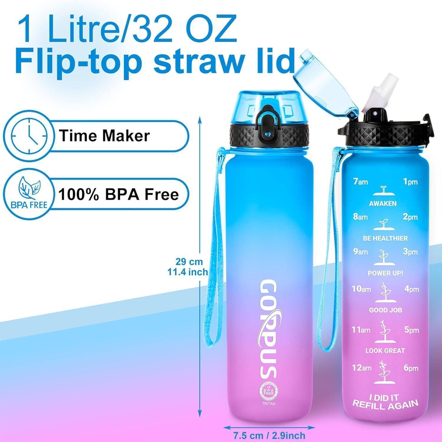 Trinkflasche Auslaufsicher BPAfrei 1l Sport Fahrrad 1000 ml Blau Lila