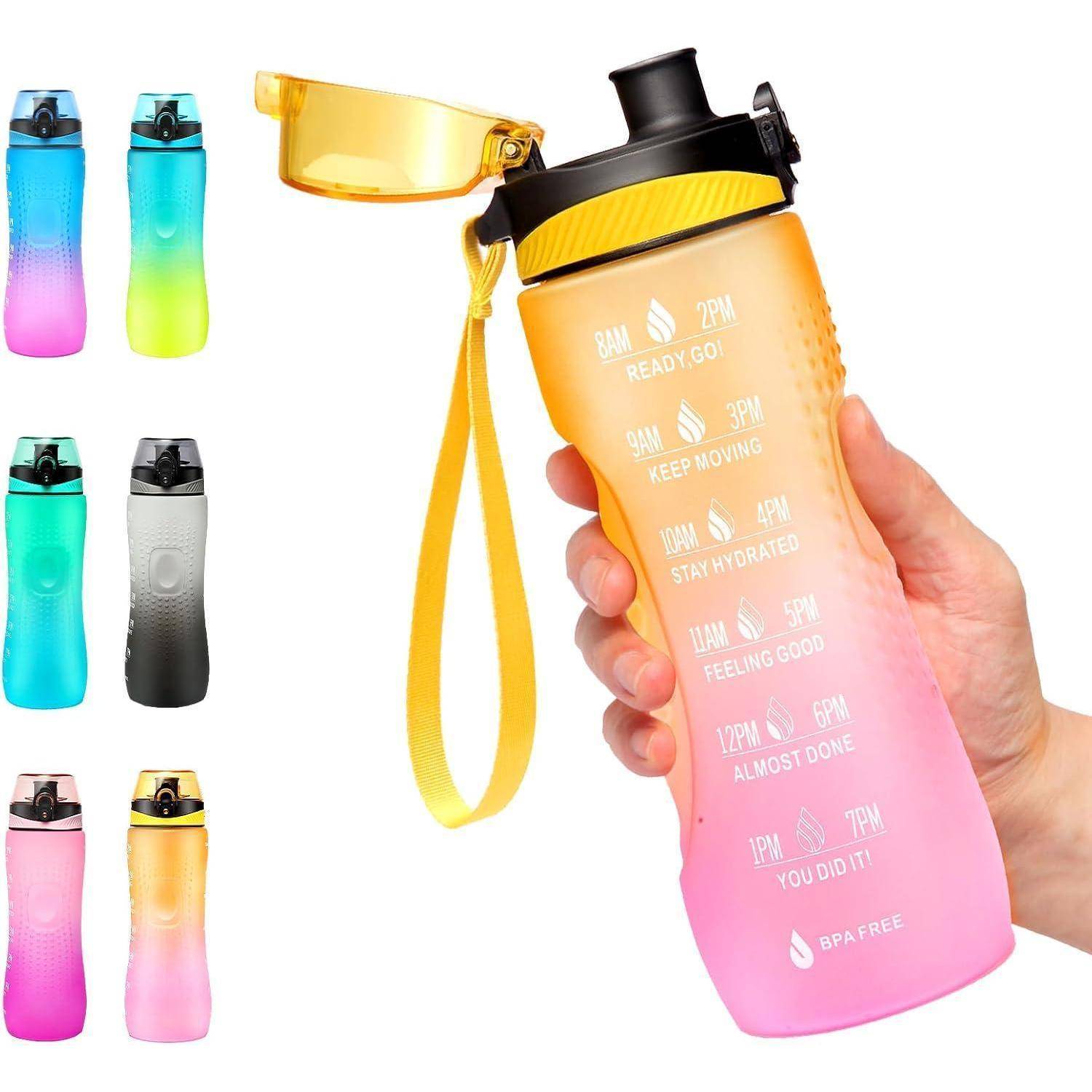 Trinkflasche Zeitmarkierung Tritan BPAfrei 750 ml Gelb Rosa