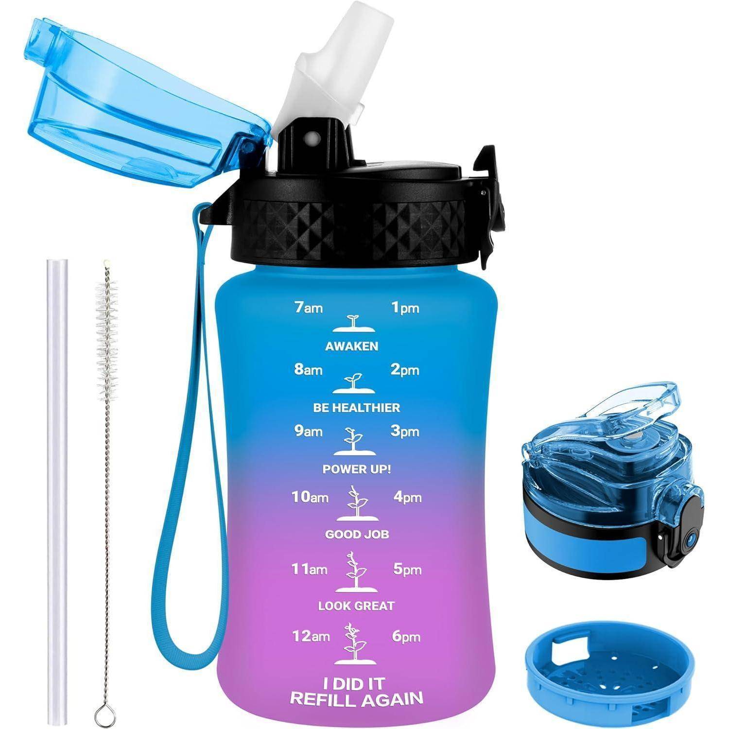 Trinkflasche Kinder Strohhalm BPAfrei Auslaufsicher 350 ml Blau Lila