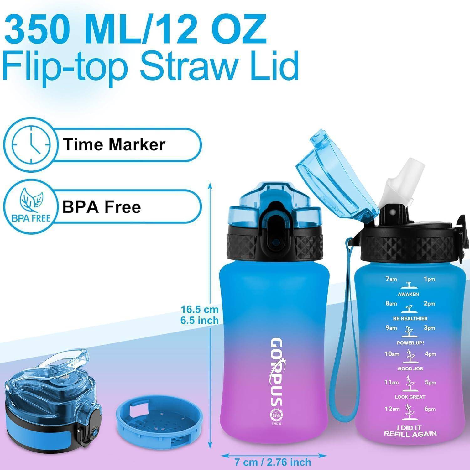 Trinkflasche Kinder Strohhalm BPAfrei Auslaufsicher 350 ml Blau Lila