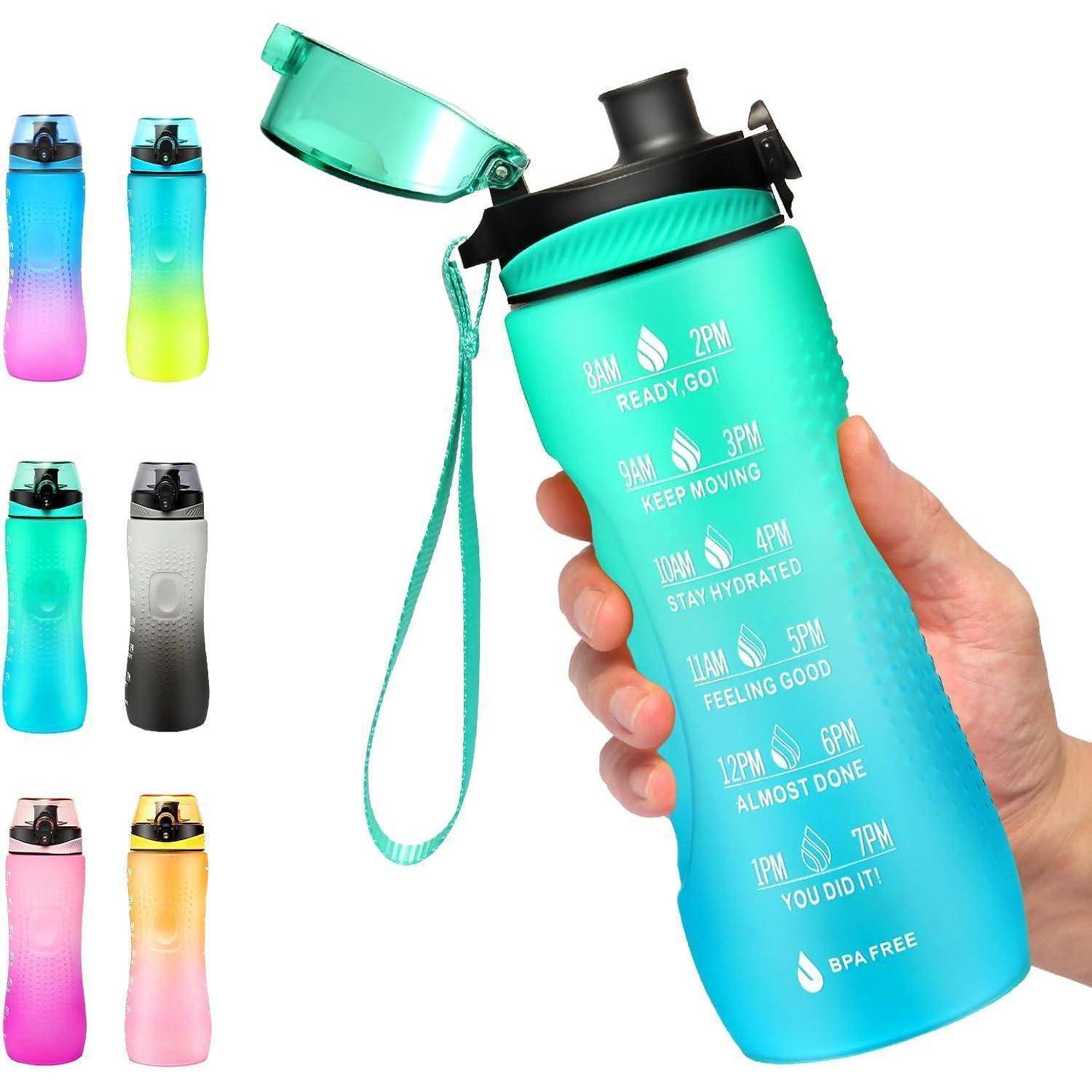 Trinkflasche Motivations Zeitmarkierung Tritan BPA 750 ml Mintgrün