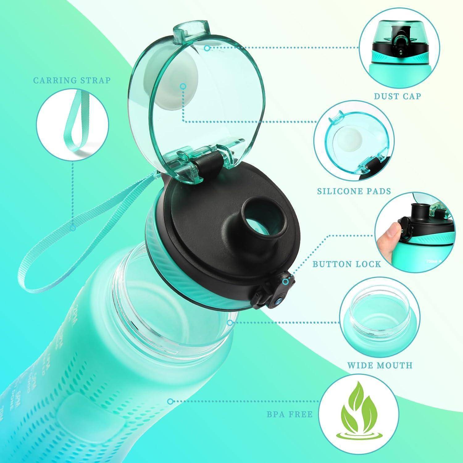 Trinkflasche Motivations Zeitmarkierung Tritan BPA 750 ml Mintgrün