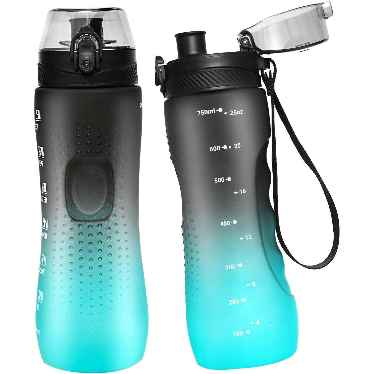 Wasserflasche Zeitmarkierung Tritan BPAfrei 750 ml Schwarz Grün