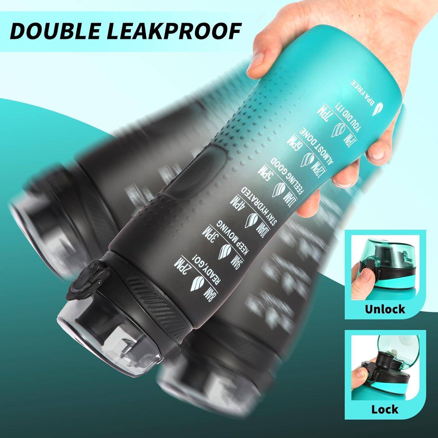 Wasserflasche Zeitmarkierung Tritan BPAfrei 750 ml Schwarz Grün