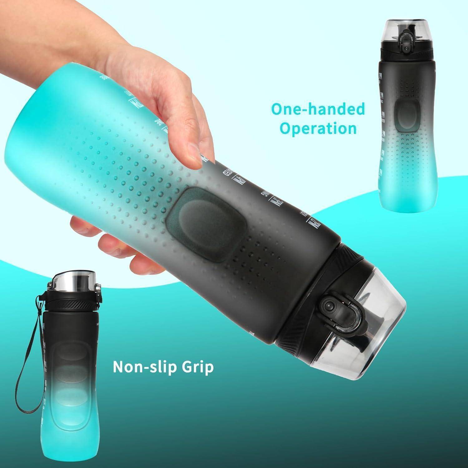 Wasserflasche Zeitmarkierung Tritan BPAfrei 750 ml Schwarz Grün