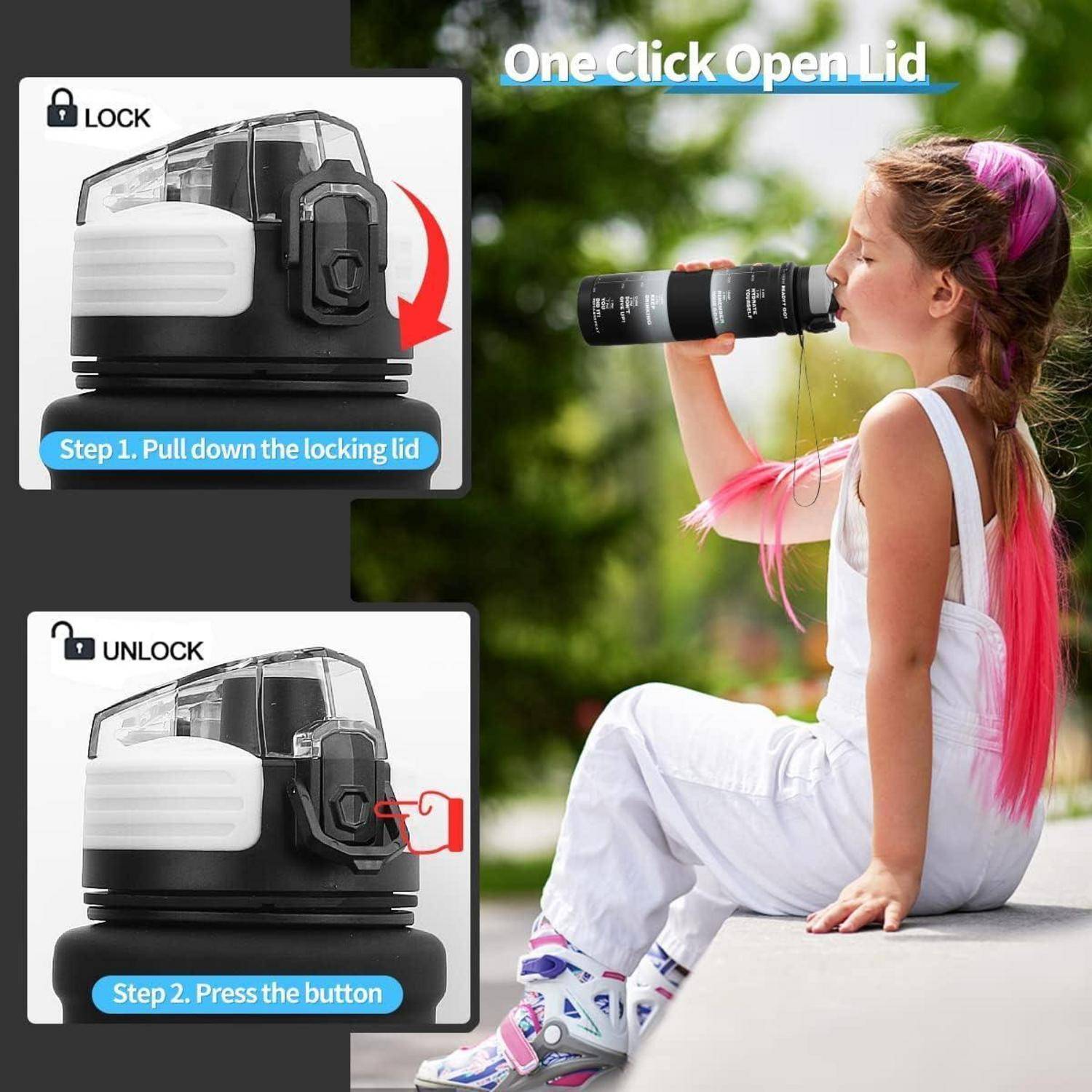 Trinkflasche 1l Kinder Auslaufsicher BPAfrei 1000 ml Schwarz-weiß