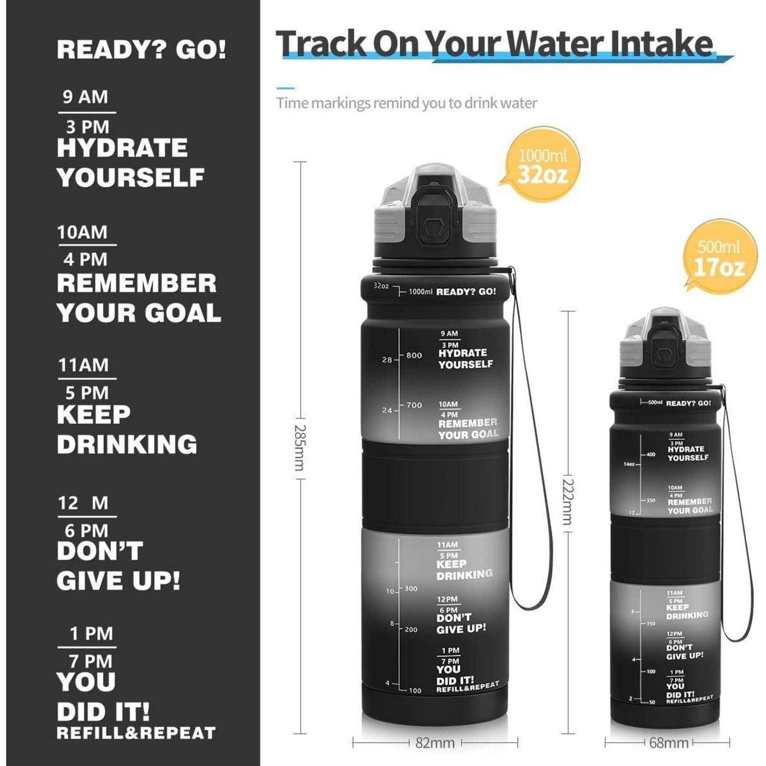 Trinkflasche 1l Kinder Auslaufsicher BPAfrei 1000 ml Schwarz-weiß