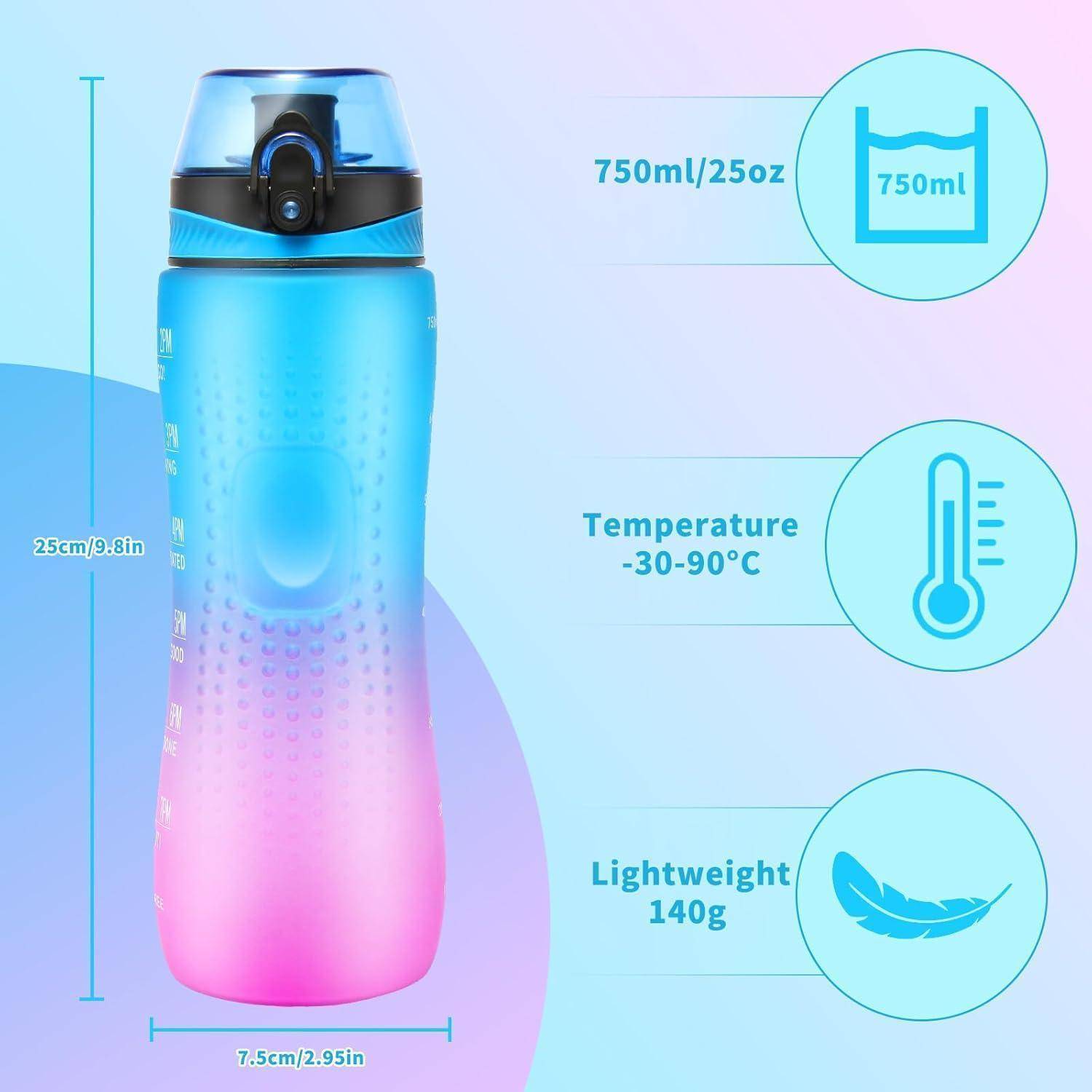 Trinkflasche Zeitmarkierung Tritan BPA Frei 750 ml Blau Violett