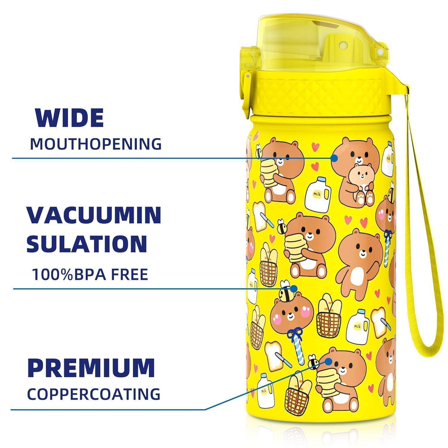 Wasserflasche Kinder 420ml Strohhalm Gelber B&amp;#xE4;r 420ml 14oz
