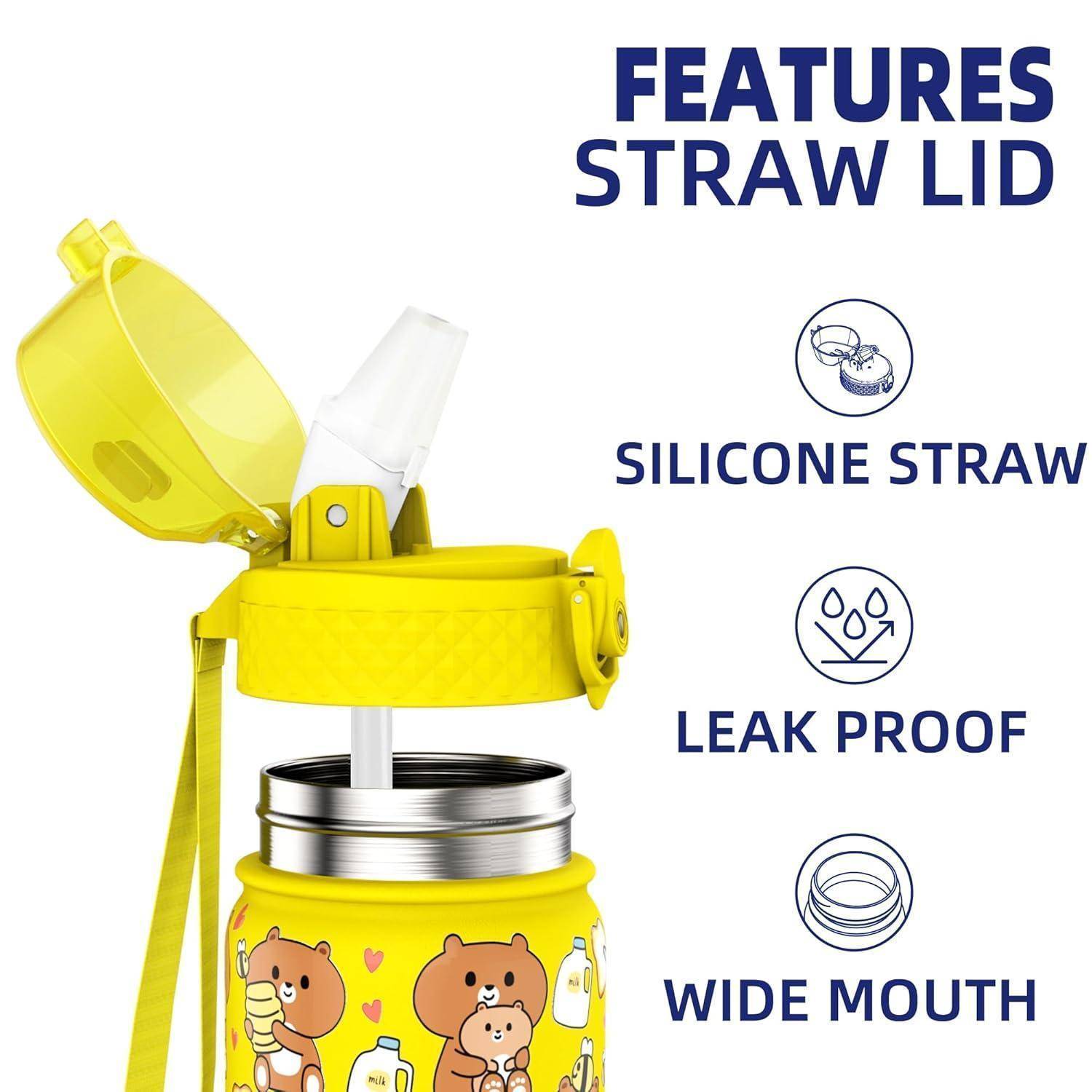 Wasserflasche Kinder 420ml Strohhalm Gelber B&amp;#xE4;r 420ml 14oz