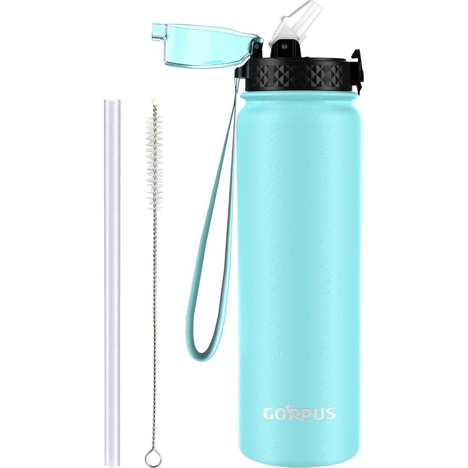 Thermosflasche Strohhalm Edelstahl Doppelschicht 1L Grün 1000 ml