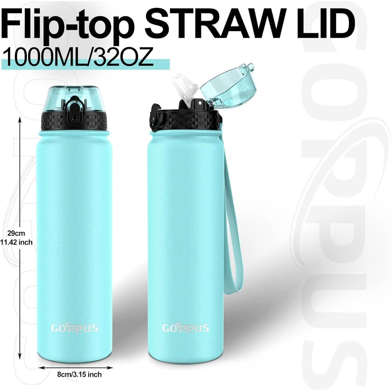 Thermosflasche Strohhalm Edelstahl Doppelschicht 1L Grün 1000 ml