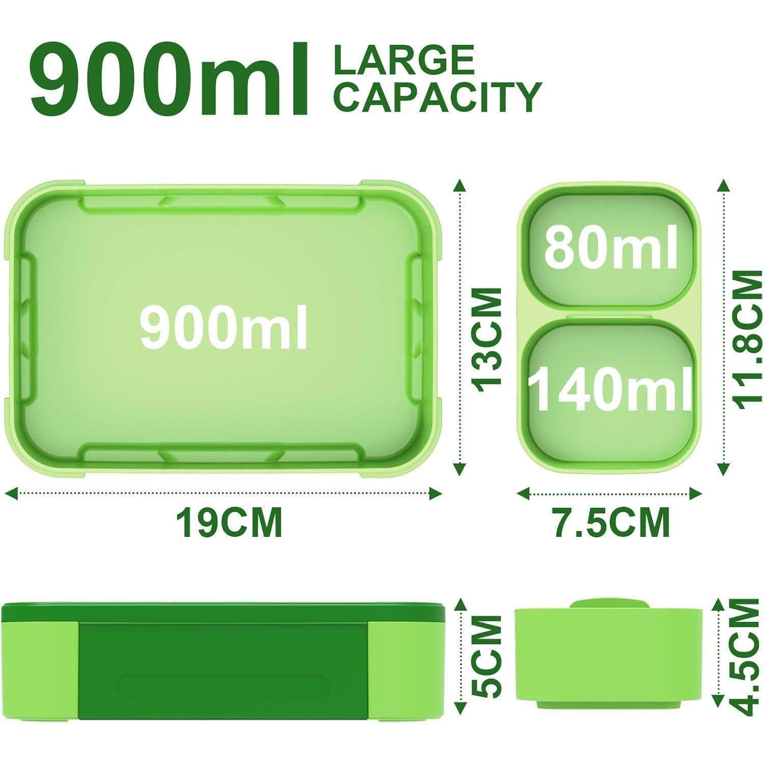 Brotdose Kinder Bento Box 900ml Auslaufsicher Fächer Green