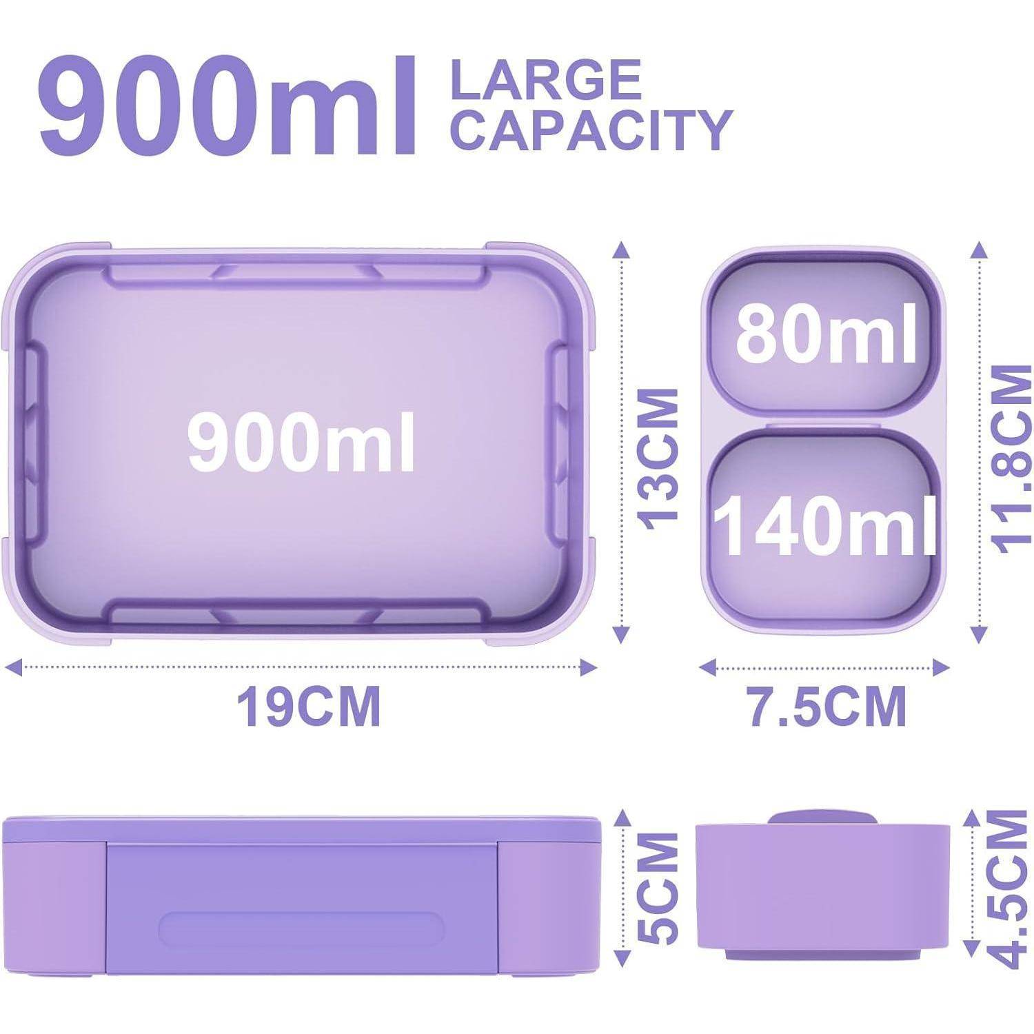 Brotdose Kinder Fächer 900ml Auslaufsicher Bento Lunchbox Purple