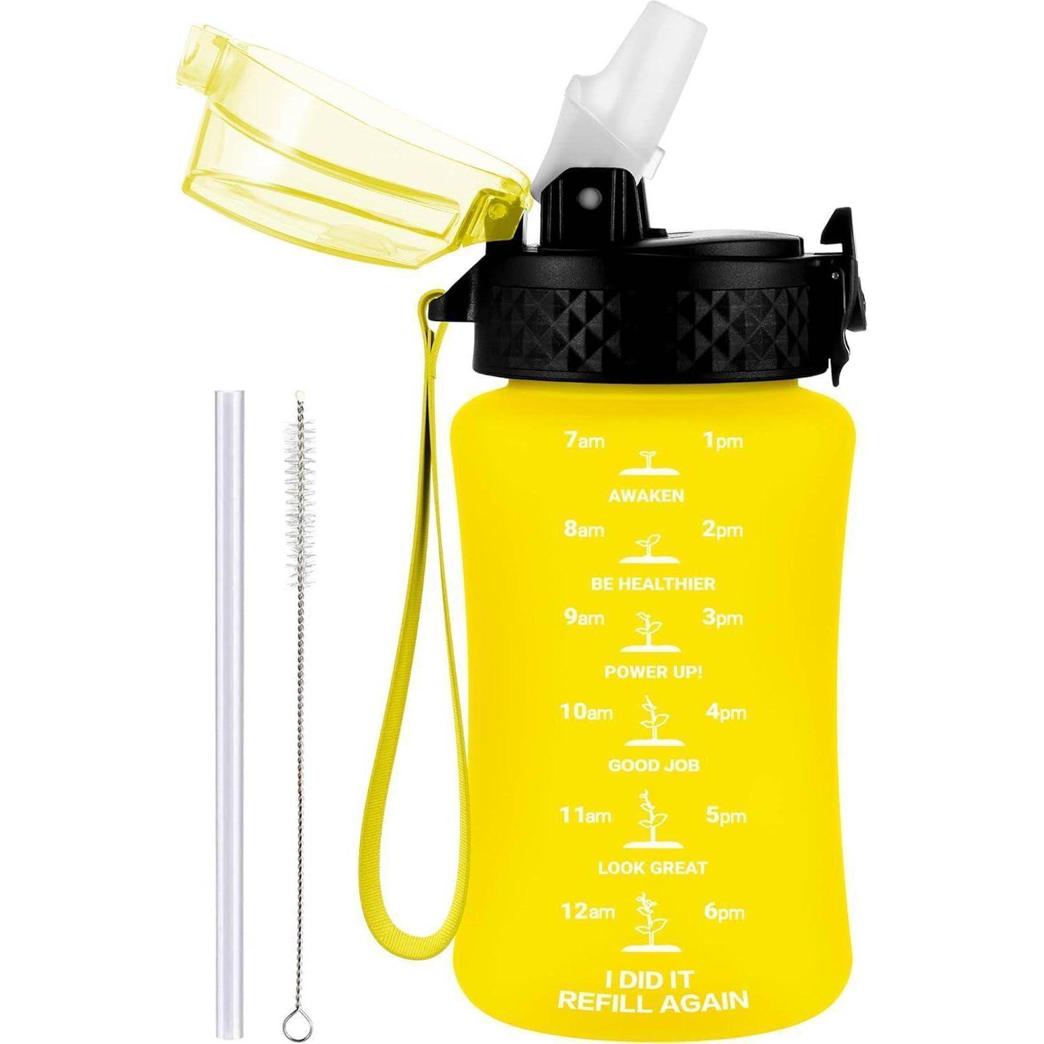 Trinkflasche Kinder Strohhalm Auslaufsicher 350ml 12oz-1 Deckel Gelb