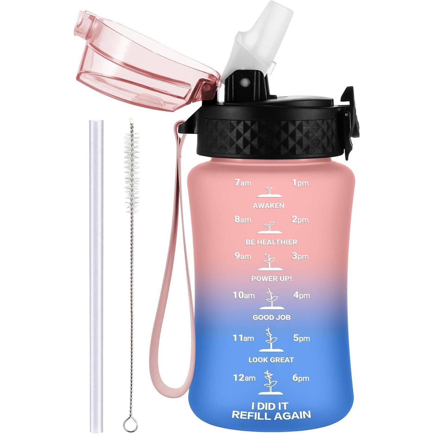 Trinkflasche Kinder Strohhalm 350ml 12oz-1 Deckel Rosa Blau