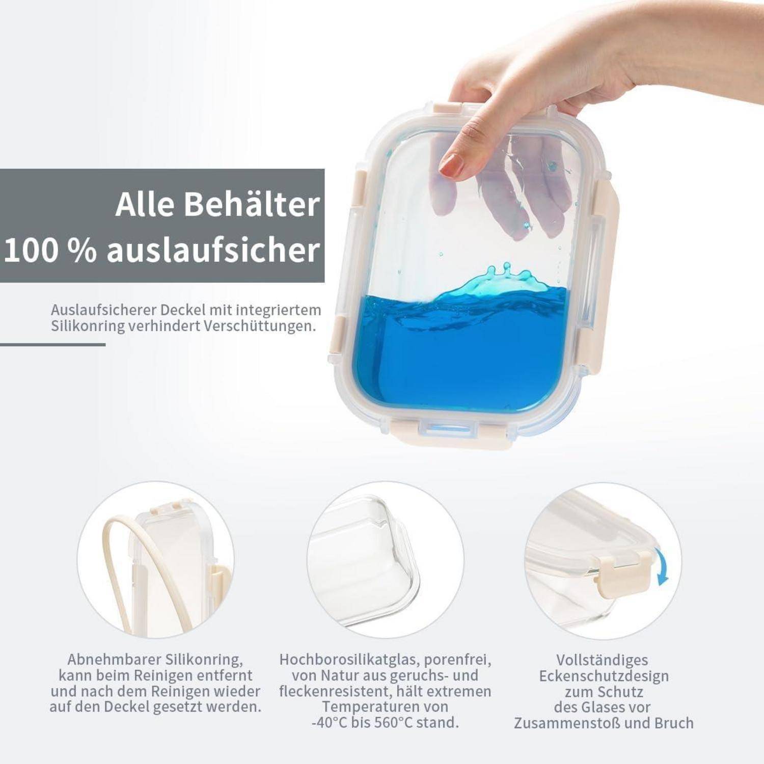 Vorratsbehälterset Glas luftdicht auslaufsicher BPAfrei FE101 creamy