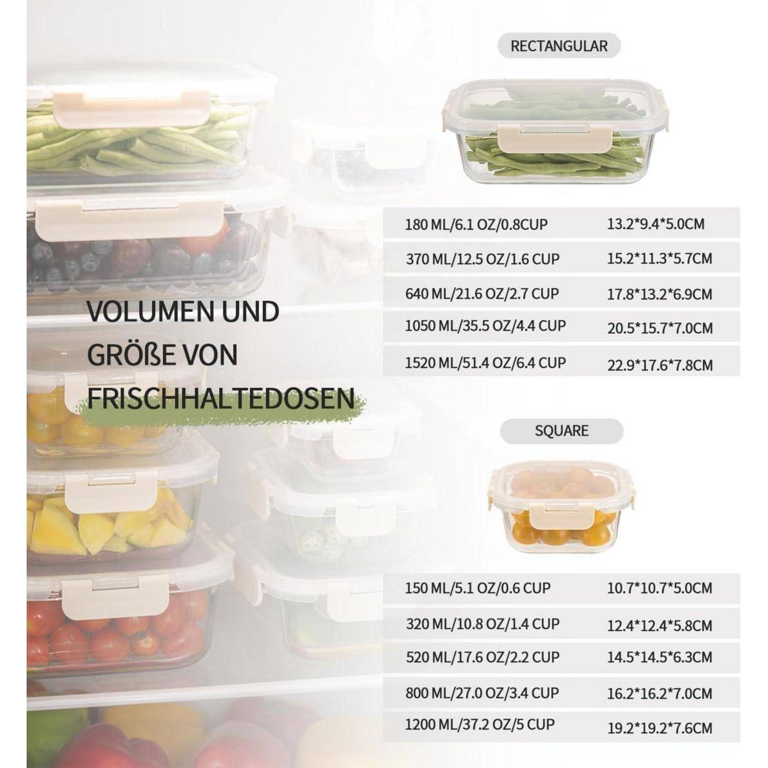 Vorratsbehälterset Glas luftdicht auslaufsicher BPAfrei FE101 creamy