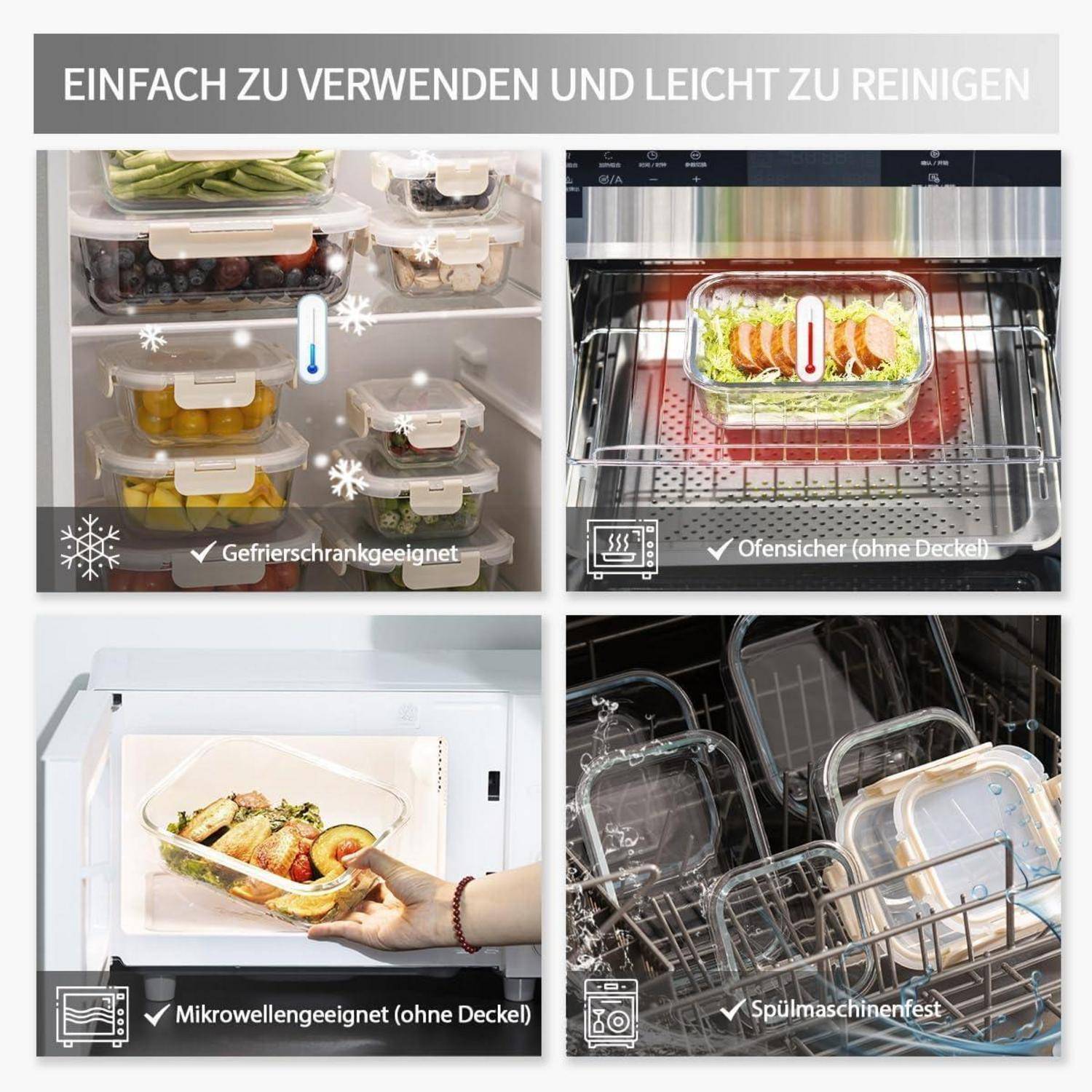Vorratsbehälterset Glas luftdicht auslaufsicher BPAfrei FE101 creamy