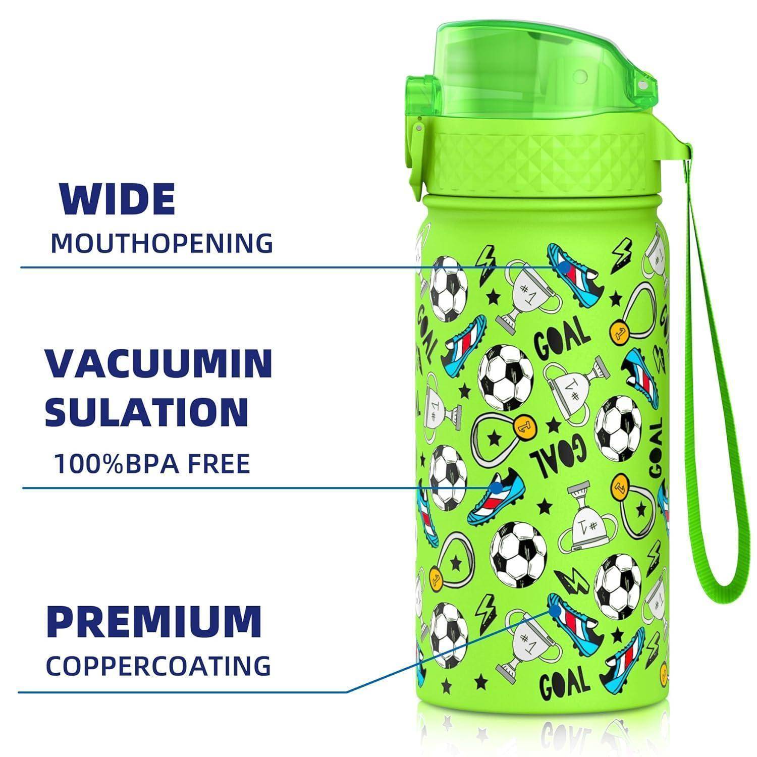 Wasserflasche Kinder Edelstahl Grüner Fußball 420ml 14oz