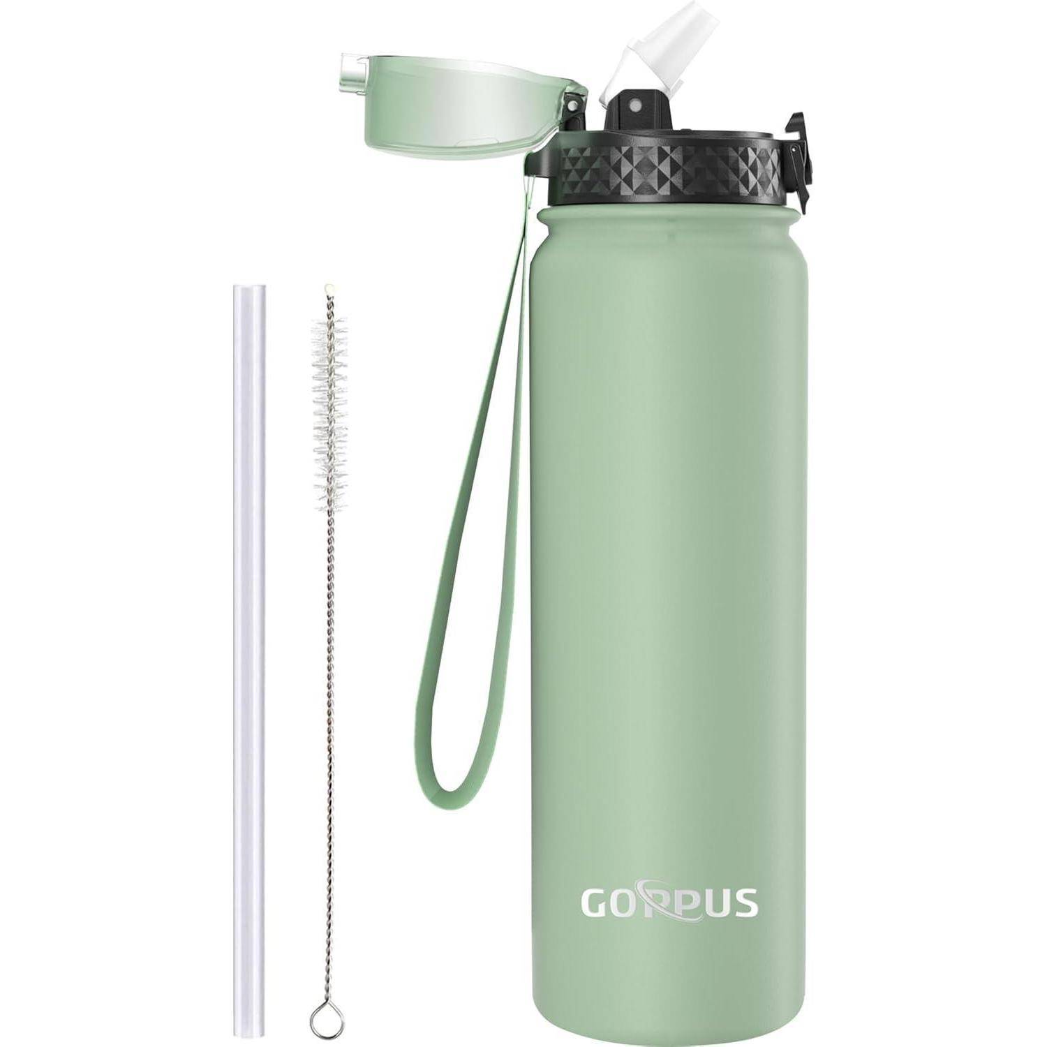 Thermosflasche 1L Edelstahl Strohhalm Auslaufsicher Türkis 1000 ml