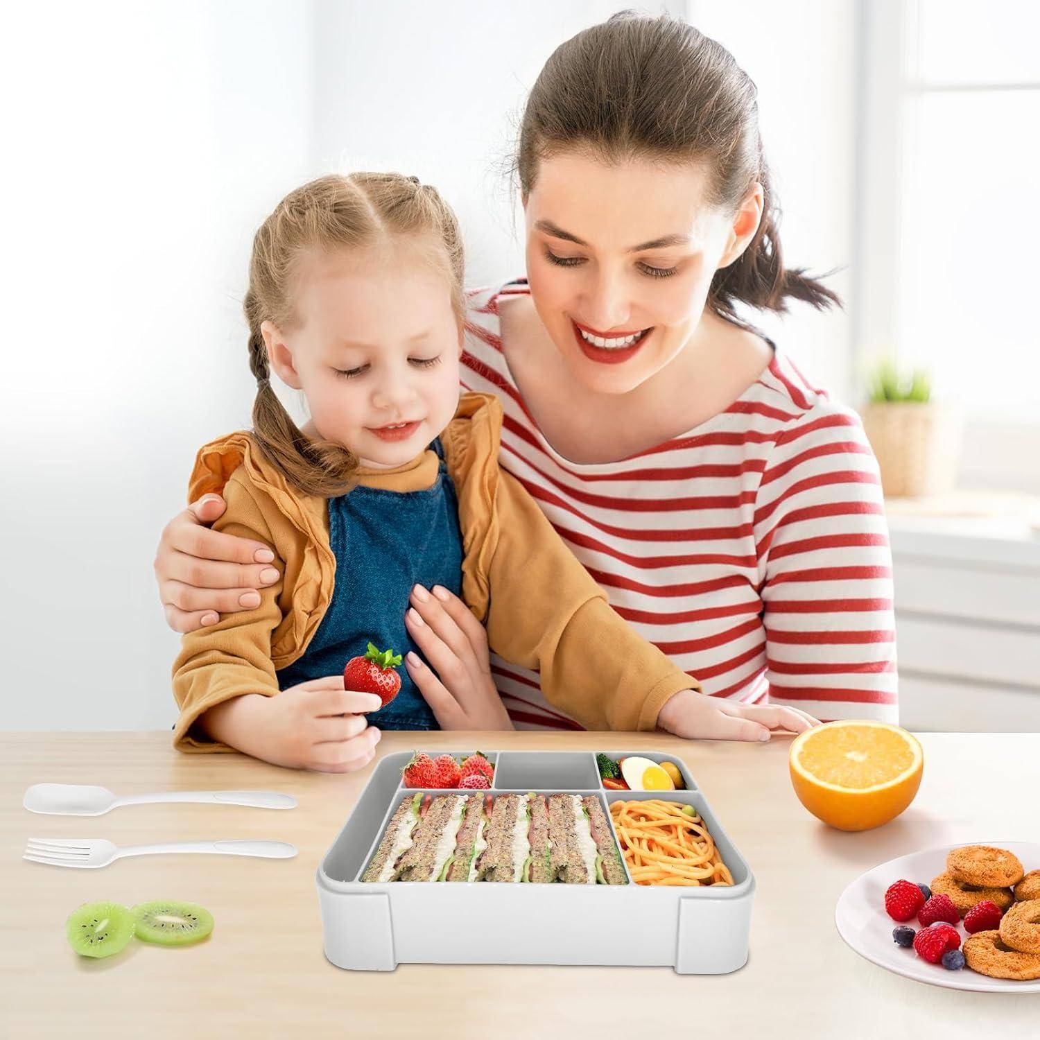 Brotdose Kinder Fächer 1300ml Auslaufsicher Bento Lunchbox Grau