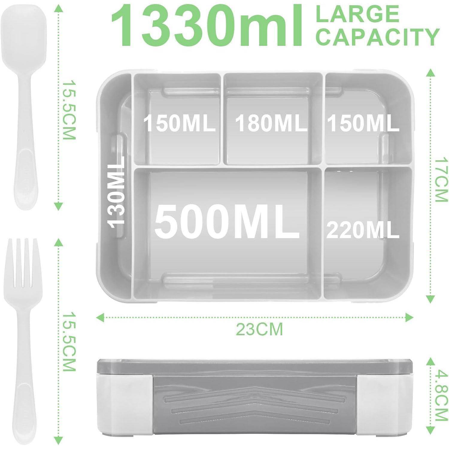 Brotdose Kinder Fächer 1300ml Auslaufsicher Bento Lunchbox Grau