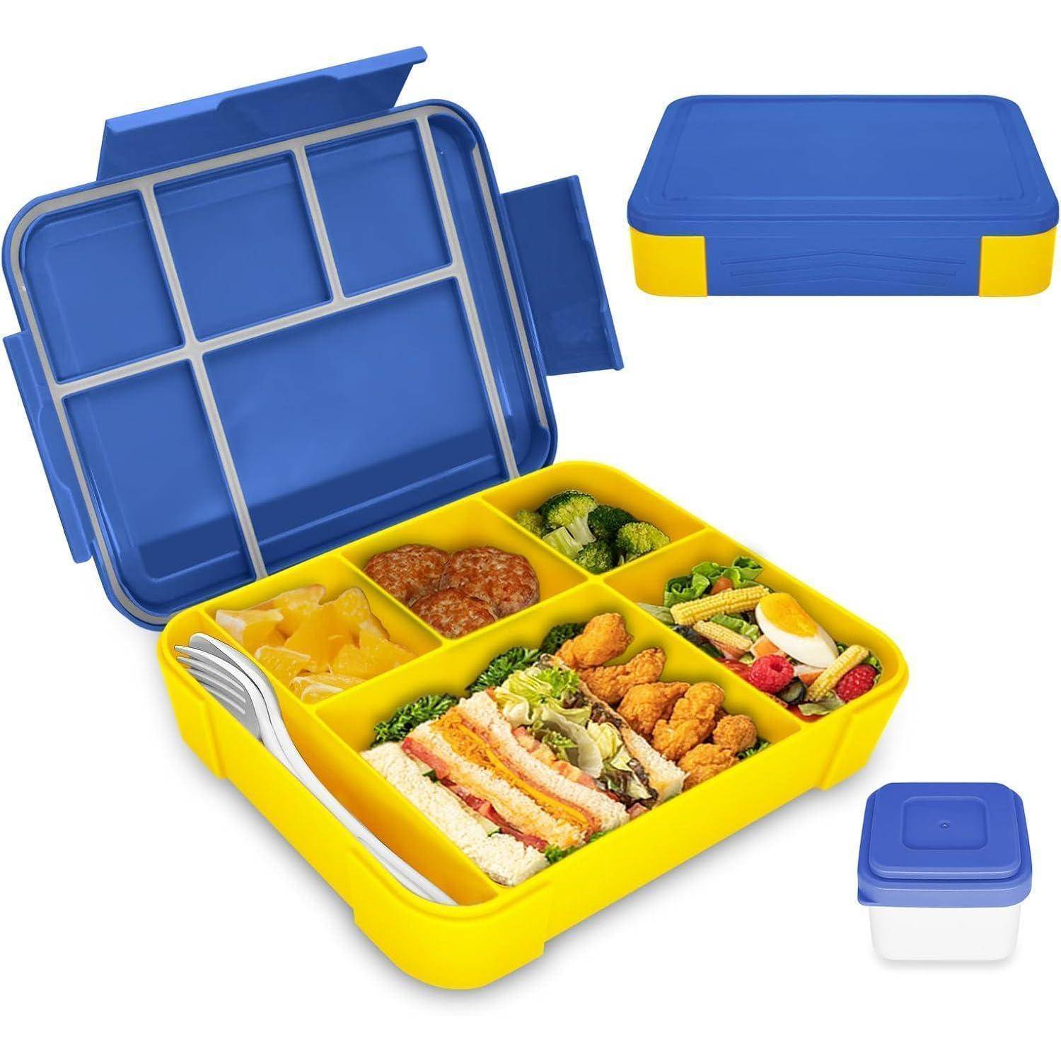 Brotdose Kinder 1300ml Fächer Auslaufsicher Bento Lunchbox Blue-yellow
