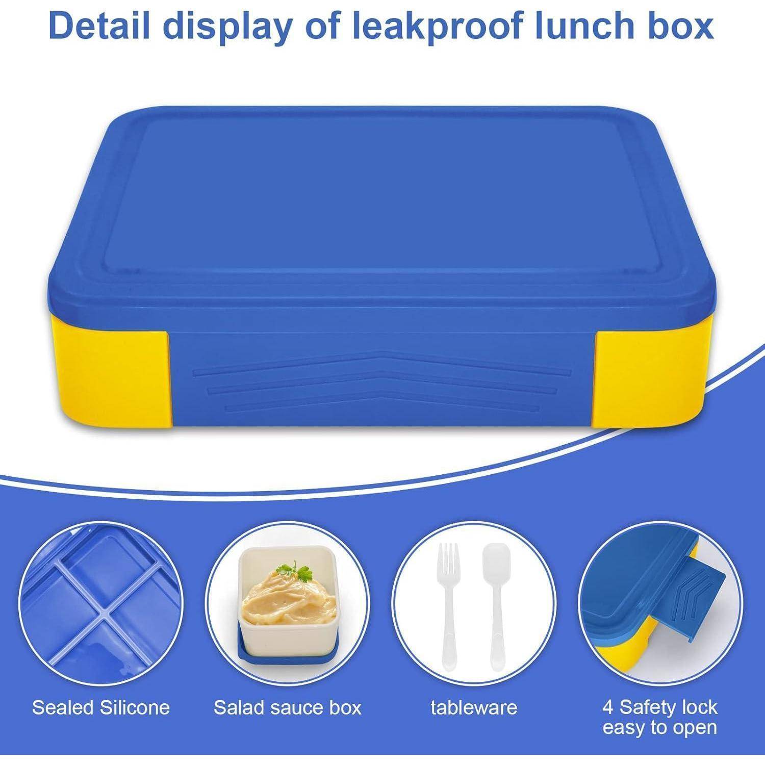 Brotdose Kinder 1300ml Fächer Auslaufsicher Bento Lunchbox Blue-yellow
